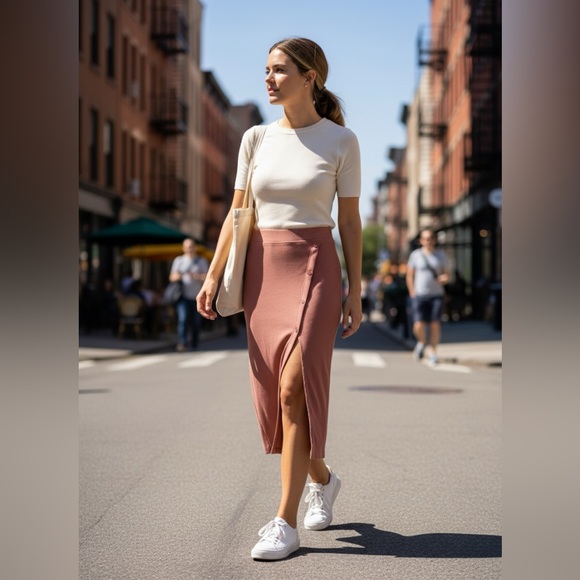 Abercrombie & Fitch Dresses & Skirts - Abercrombie & Fitch Ribbed Midi Wrap Skirt Rust Brown Button Detail Women’s